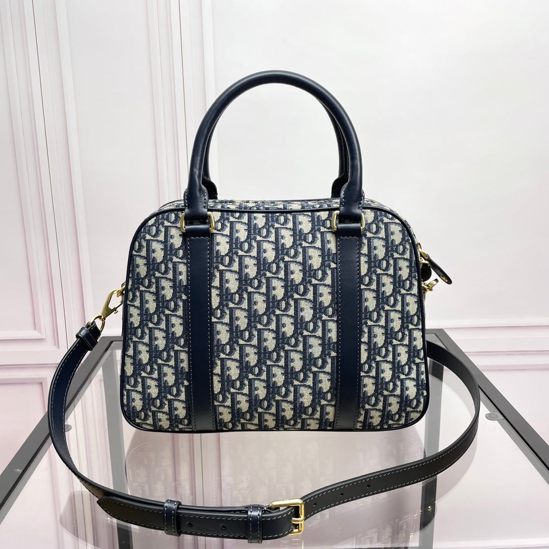 Dior Vibe Medium Bowling Bag - Blue Oblique Jacquard & Navy Leather