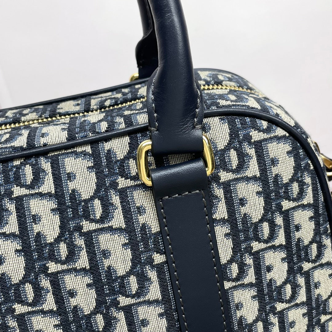 Dior Vibe Medium Bowling Bag - Blue Oblique Jacquard & Navy Leather