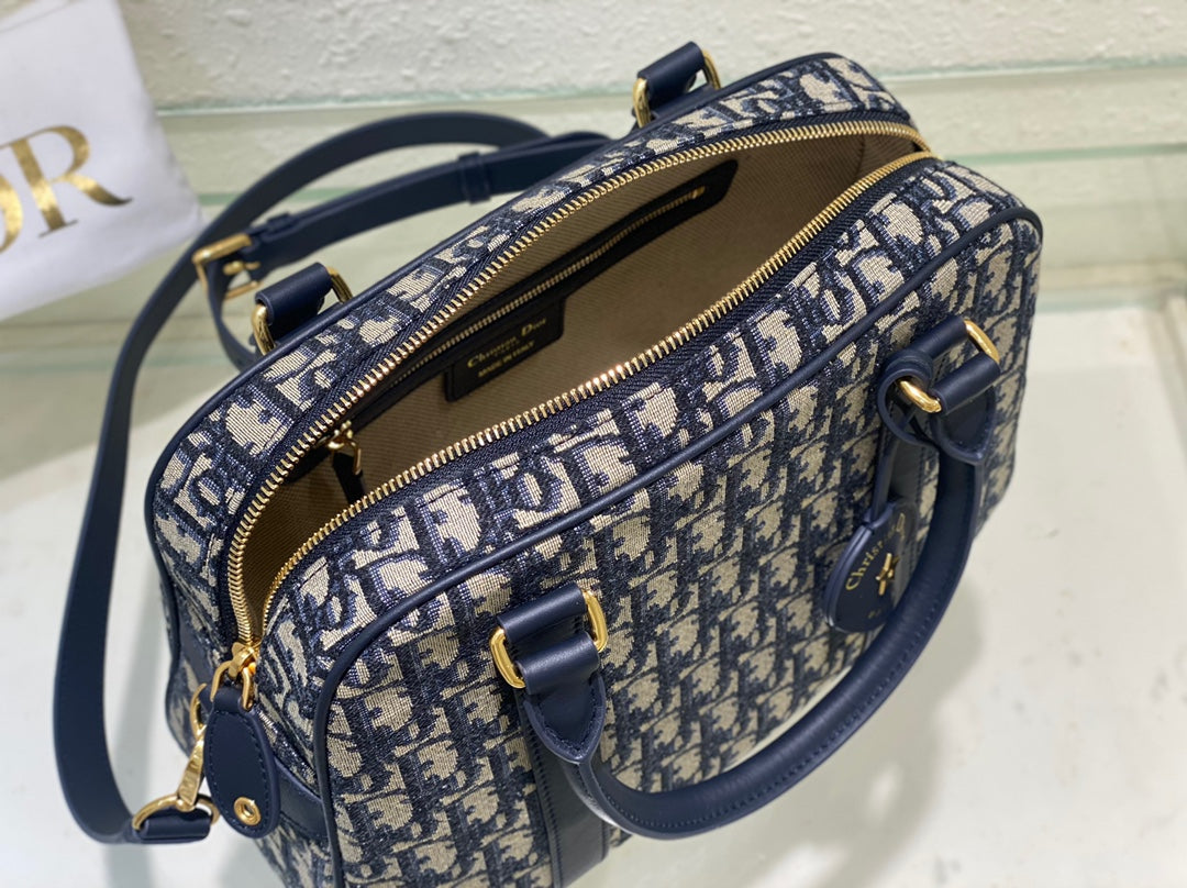 Christian Dior Blue Oblique Jacquard Medium Vibe Bowling Bag