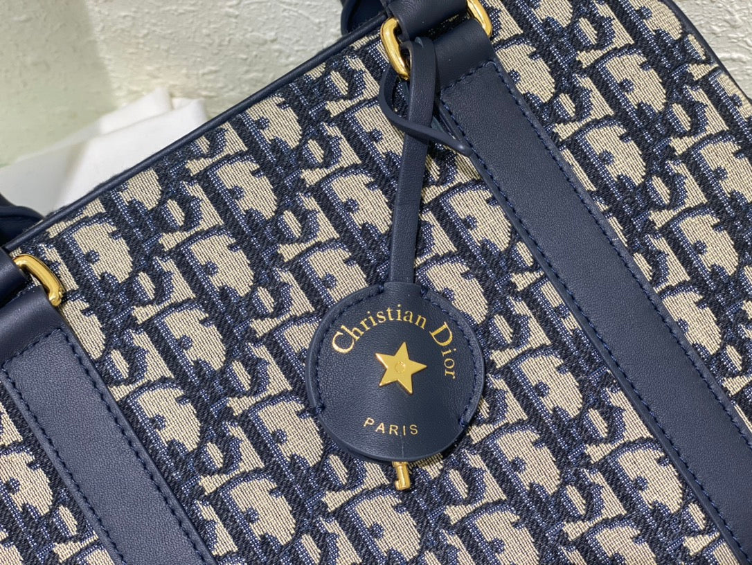 Christian Dior Blue Oblique Jacquard Medium Bowling Bag