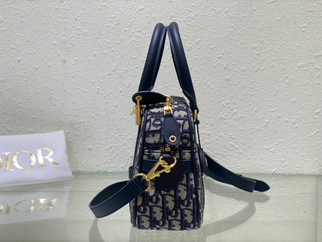 Christian Dior Oblique Mini Bowling Bag Blue Jacquard Top Handle Bag