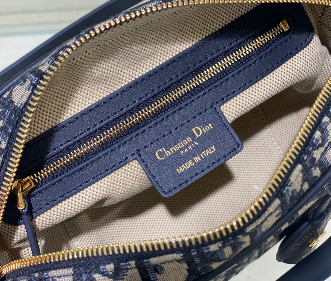 Women's Mini Monogram Canvas Bowling Bag with Shoulder Strap - Blue