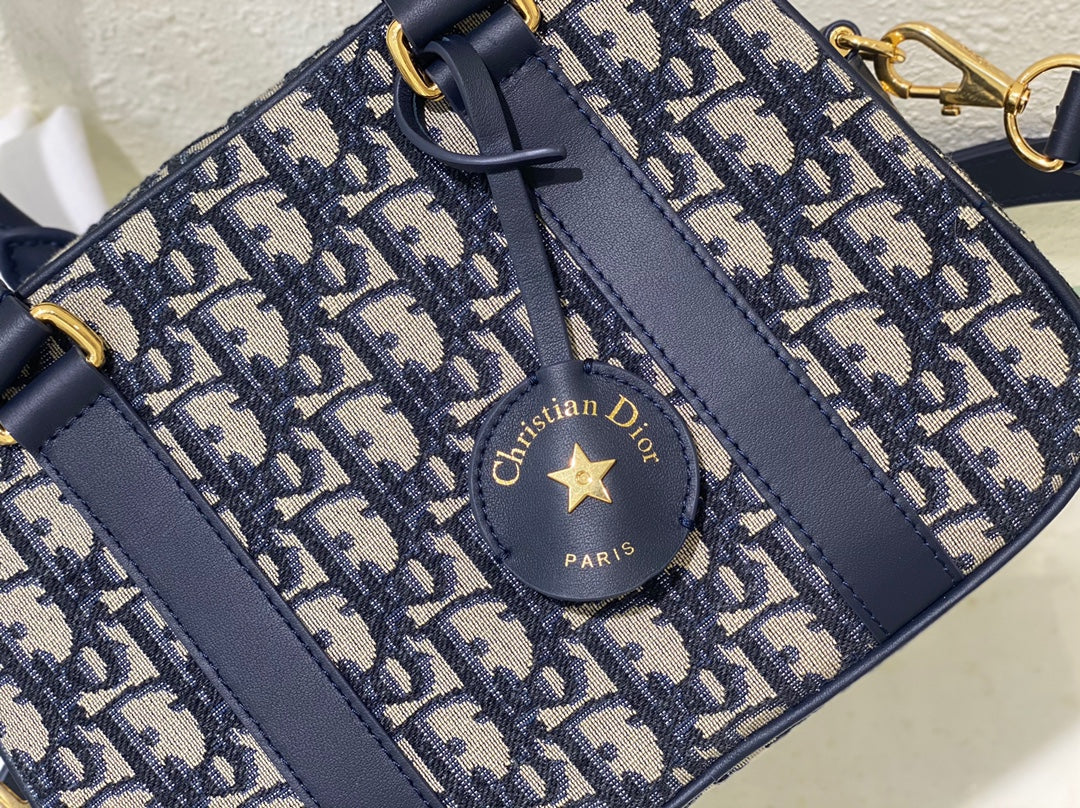 Christian Dior Oblique Jacquard Mini Bowling Bag - Blue Canvas Handbag
