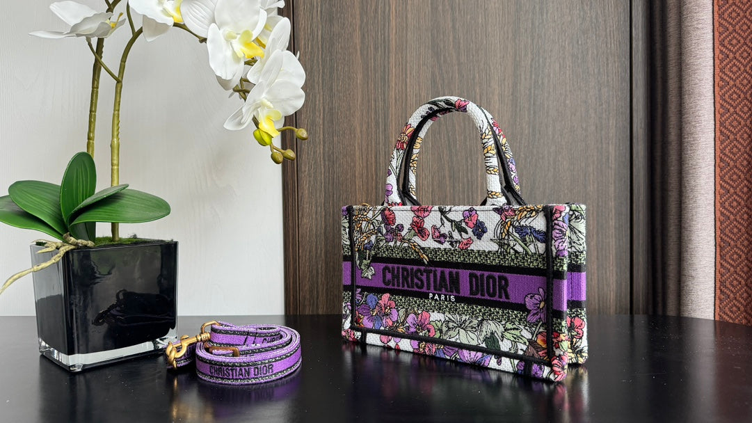 Christian Dior Mini Book Tote - Multicolor Floral Print Canvas Handbag