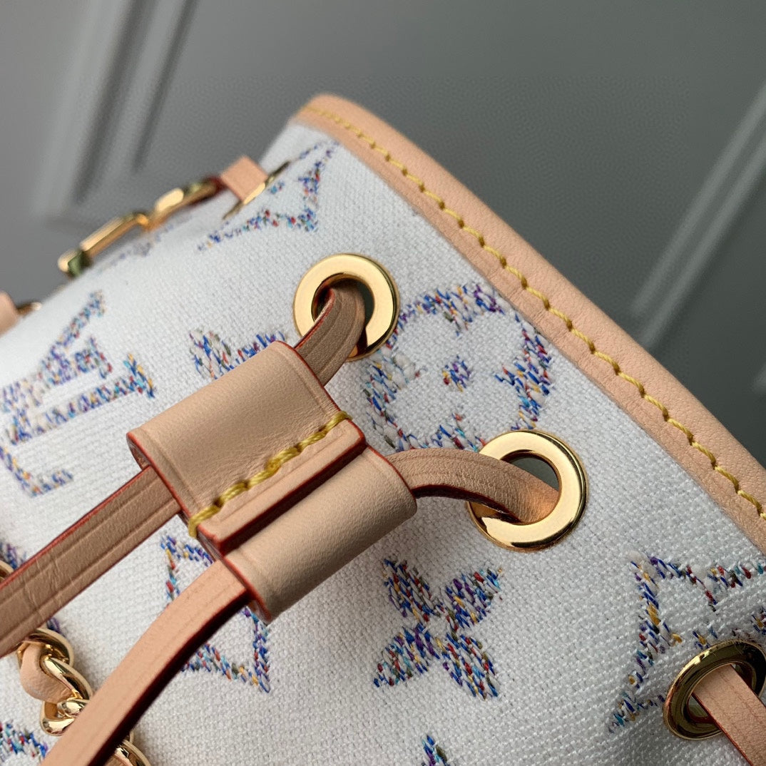 Louis Vuitton Nano Noé Bucket Bag - White & Grey Monogram Canvas