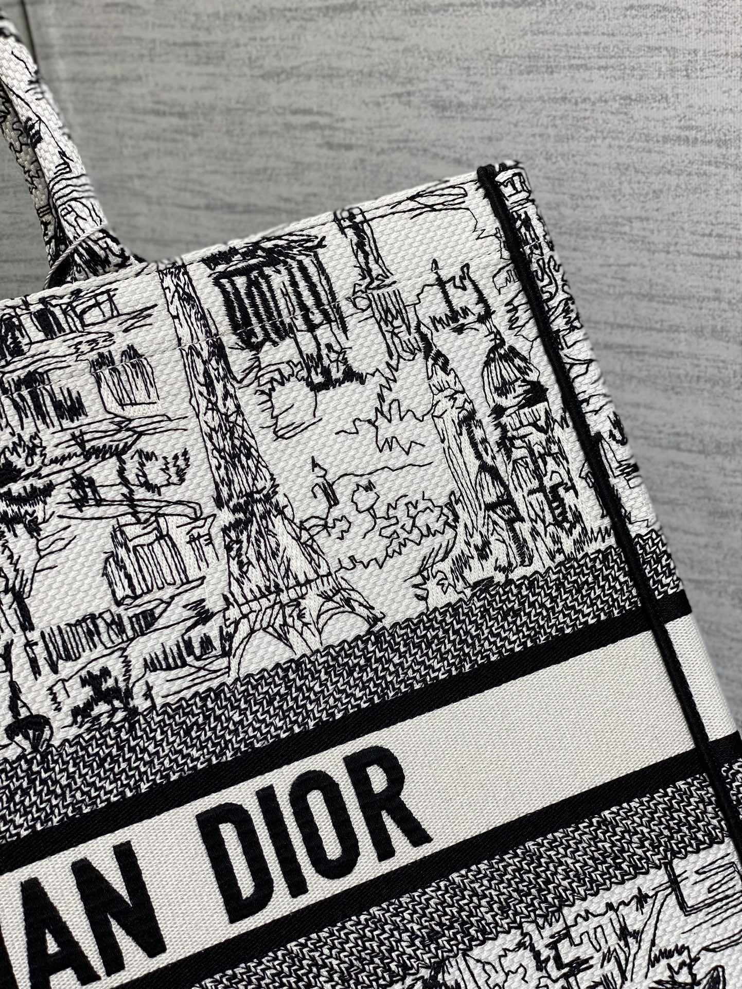 Christian Dior Large Book Tote White and Black Plan de Paris Embroidery Canvas