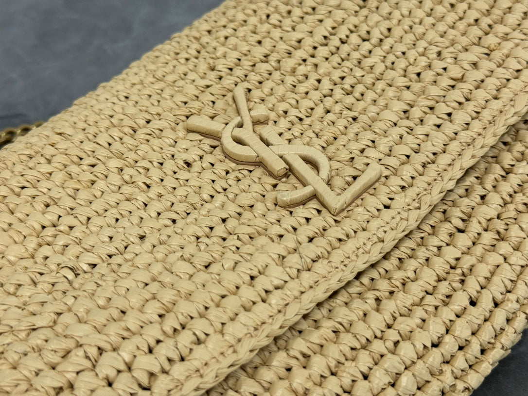 Saint Laurent Jamie Medium Shoulder Bag in Raffia with Gold-Tone Hardware