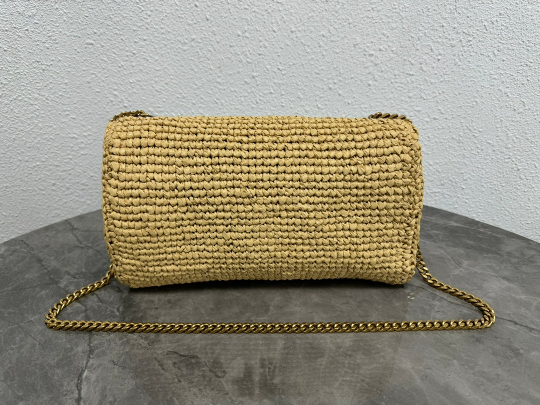 Saint Laurent Jamie Medium Shoulder Bag in Raffia with Gold-Tone Hardware
