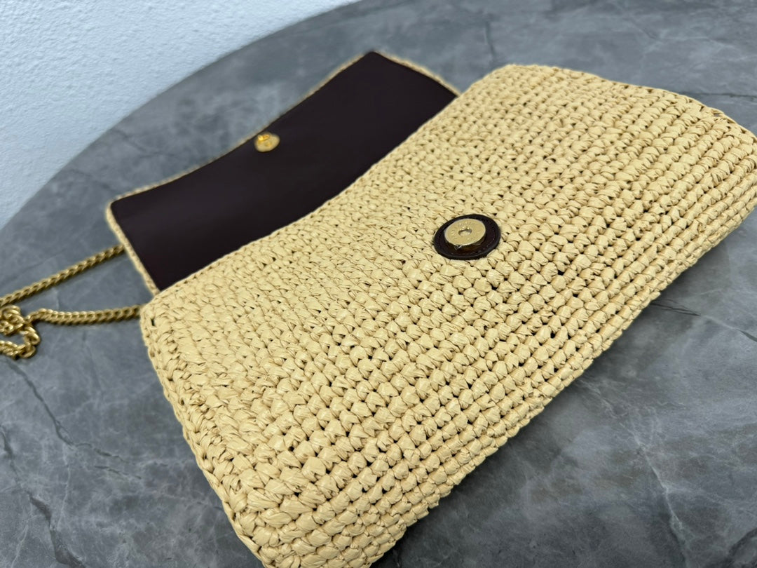 Saint Laurent Jamie Medium Shoulder Bag in Raffia with Gold-Tone Hardware