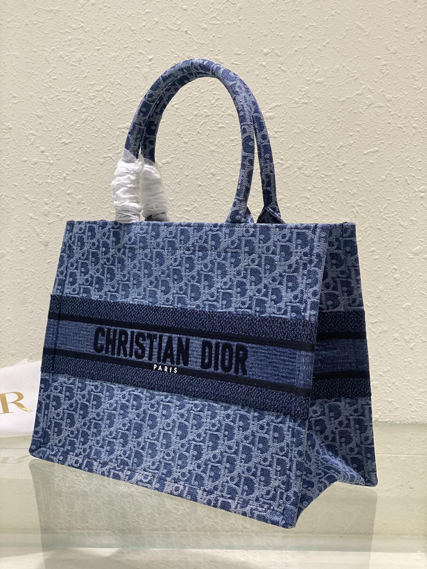 Christian Dior Small Book Tote Bag Blue Dior Oblique Embroidery