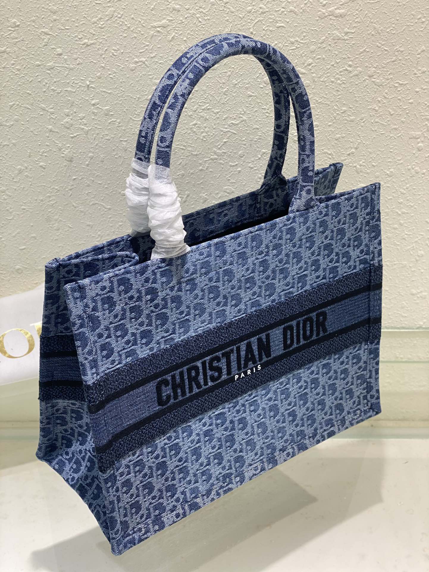 Christian Dior Small Book Tote Bag Blue Dior Oblique Embroidery