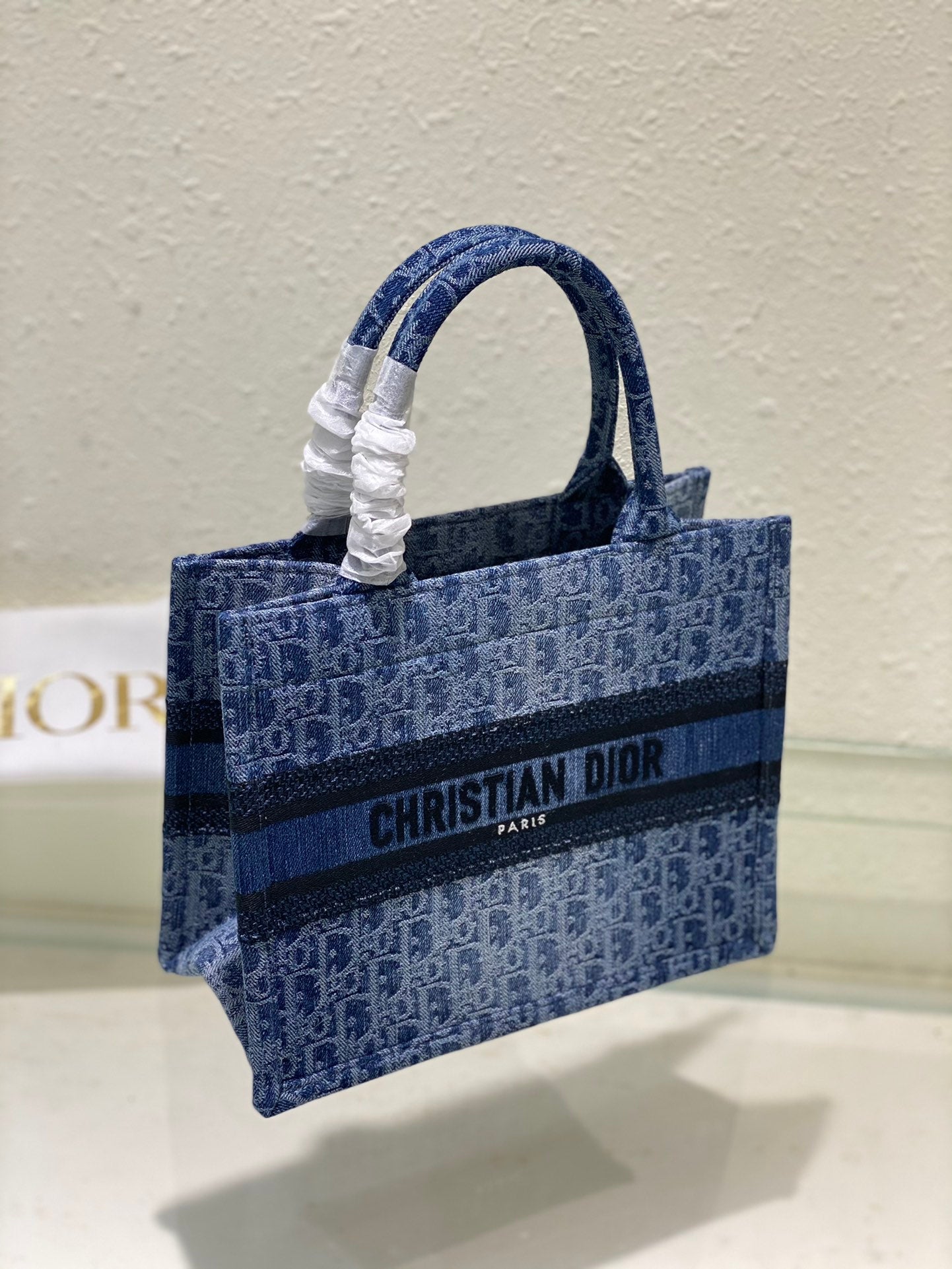 Christian Dior Small Book Tote - Blue Dior Oblique Embroidered Canvas Bag
