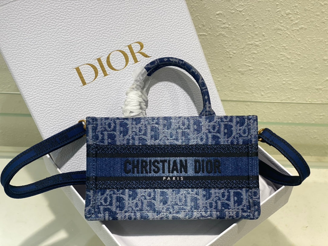 Christian Dior Mini Book Tote Bag - Blue Dior Oblique Embroidery