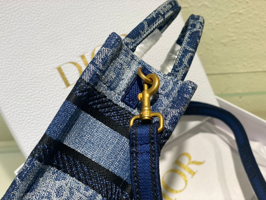 Christian Dior Mini Book Tote Bag - Blue Dior Oblique Embroidery