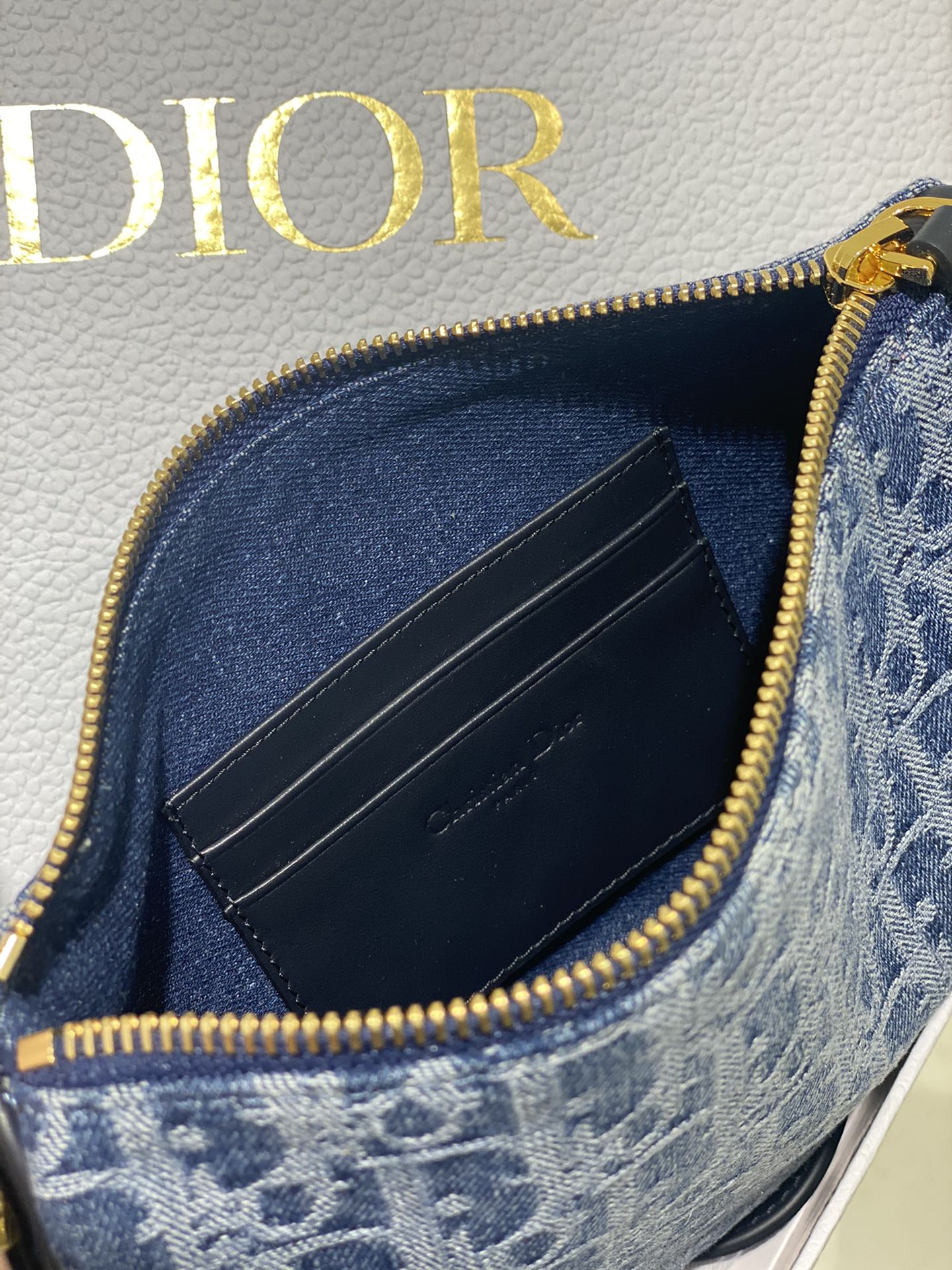 Christian Dior Blue Oblique Jacquard Small Hobo Bag with Gold-Tone Hardware