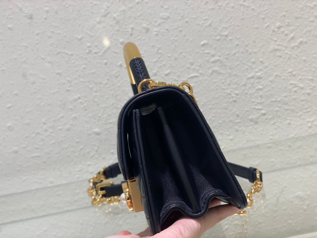 Miss Dior Mini Top Handle Bag - Navy Blue Cannage Lambskin with Gold-Finish Hardware