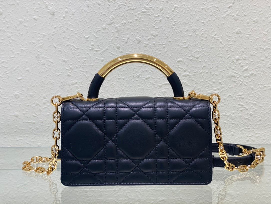 Miss Dior Mini Top Handle Bag - Navy Blue Cannage Lambskin with Gold-Finish Hardware