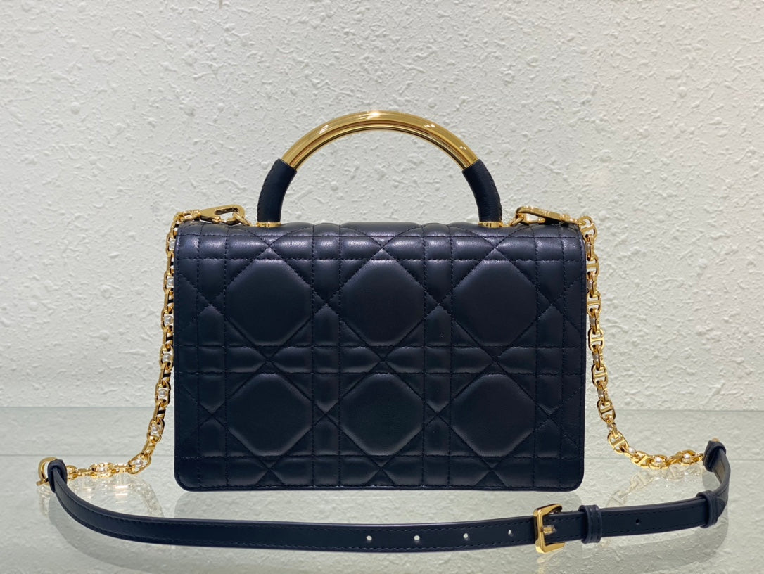 Dior Miss Dior Quilted Lambskin Top Handle Bag - Navy Blue