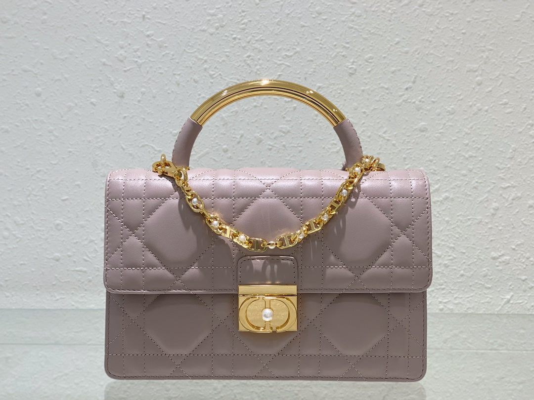 Miss Dior Quilted Leather Top Handle Bag - Lilac