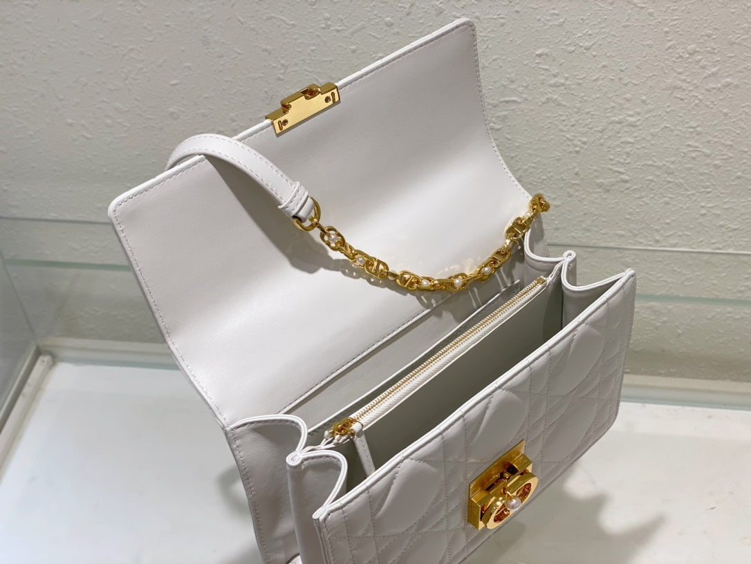 Christian Dior Miss Dior Mini Bag in White Quilted Cannage Leather with Gold Top Handle