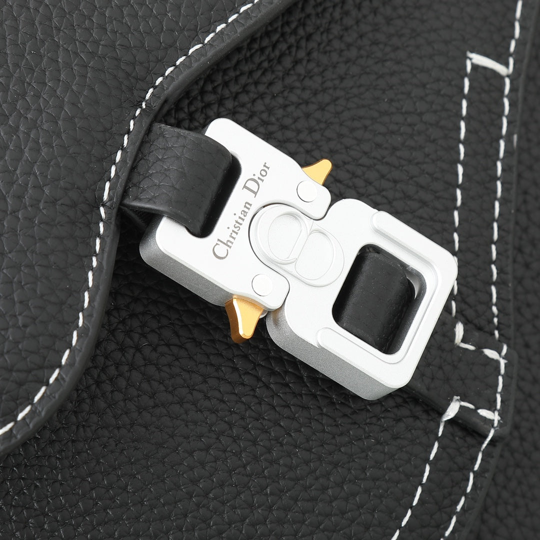 Dior Men's Saddle Bag - Black Grained Calfskin with Contrast Stitching