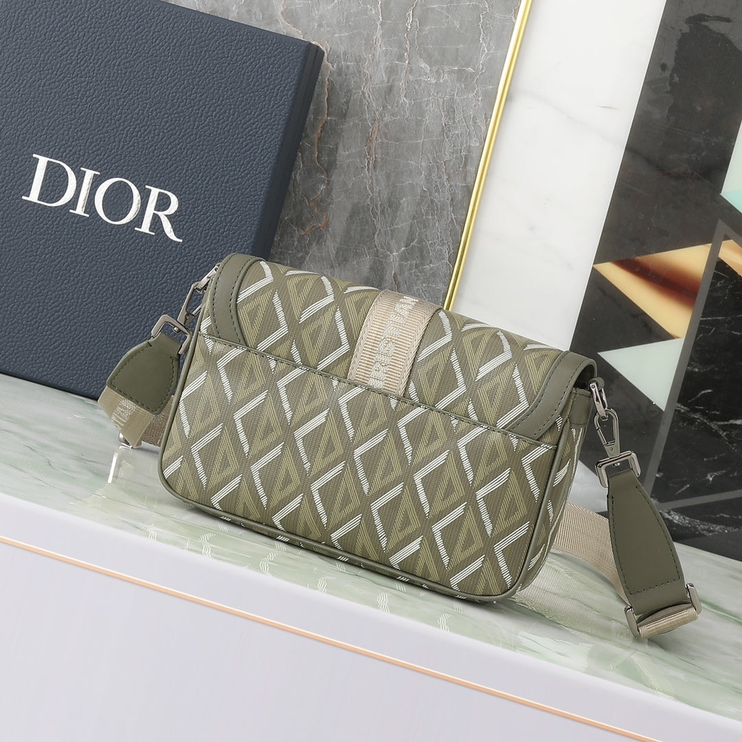 Christian Dior Men's CD Diamond Canvas Mini Messenger Bag - Olive Green