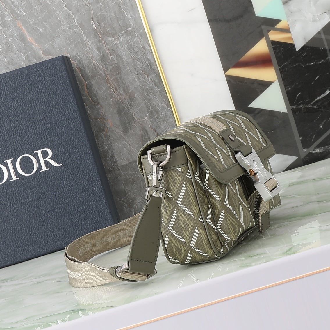 Christian Dior Men's CD Diamond Canvas Mini Messenger Bag - Olive Green