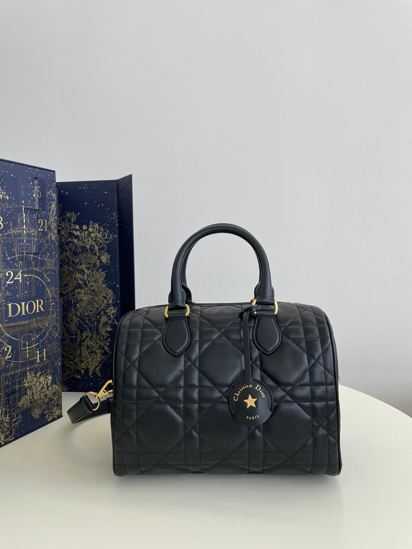 Christian Dior Black Cannage Lambskin DiorTravel Bowling Bag
