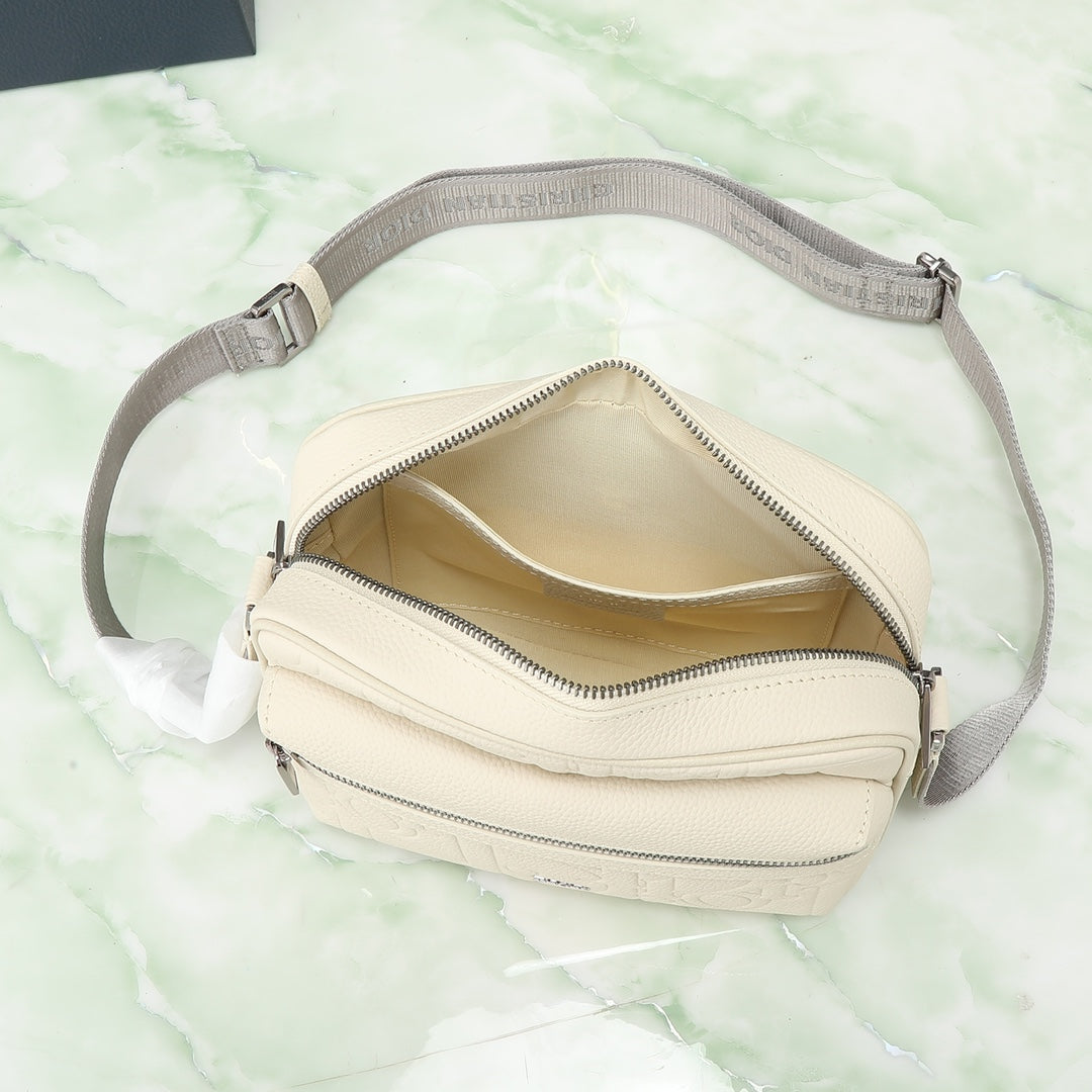 Christian Dior Off-White Quilted Leather Shoulder Bag with Logo Strap