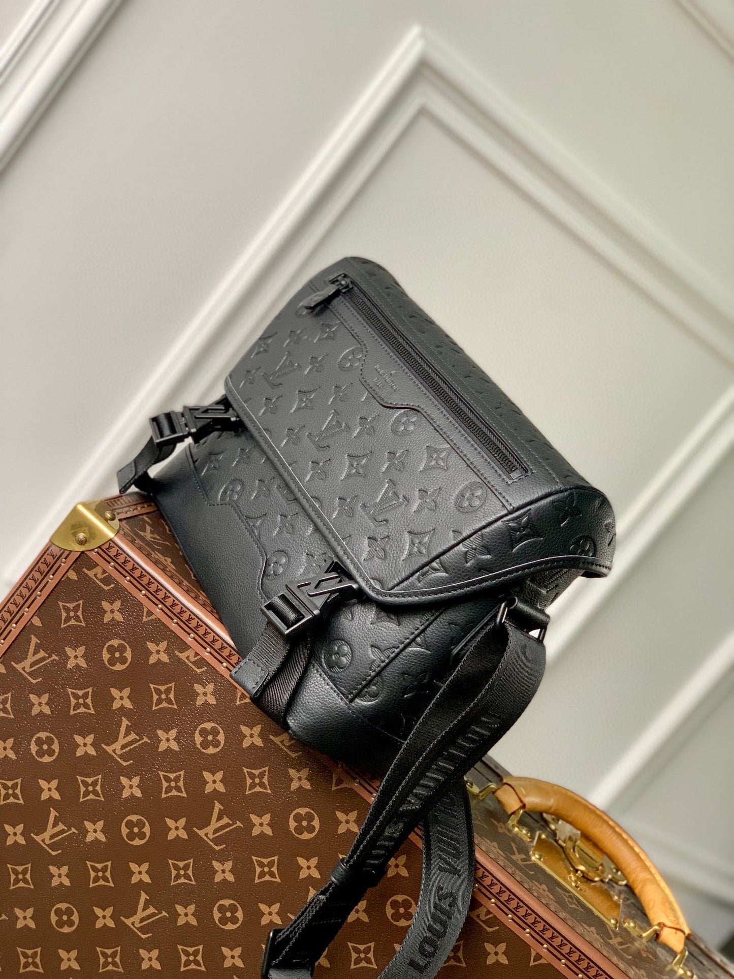 Louis Vuitton Messenger Bag - Monogram Shadow Leather - Black Crossbody