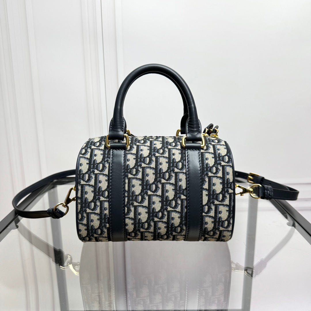 Christian Dior Blue Oblique Canvas Mini Bowling Bag with Strap
