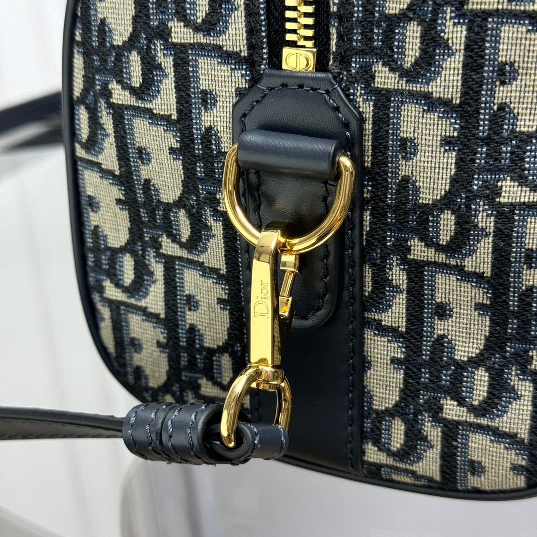 Christian Dior Blue Oblique Canvas Mini Bowling Bag with Strap