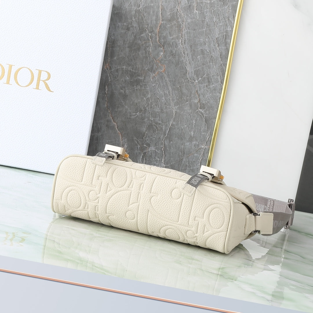 Christian Dior Lingot Messenger Bag in Cream Embossed CD Oblique Leather