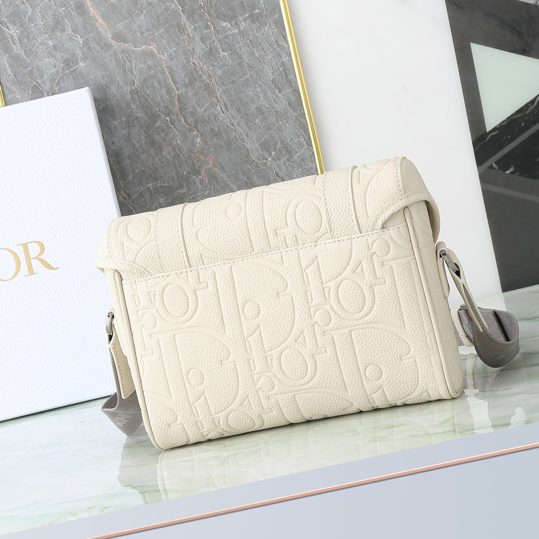 Christian Dior Lingot Messenger Bag in Cream Embossed CD Oblique Leather