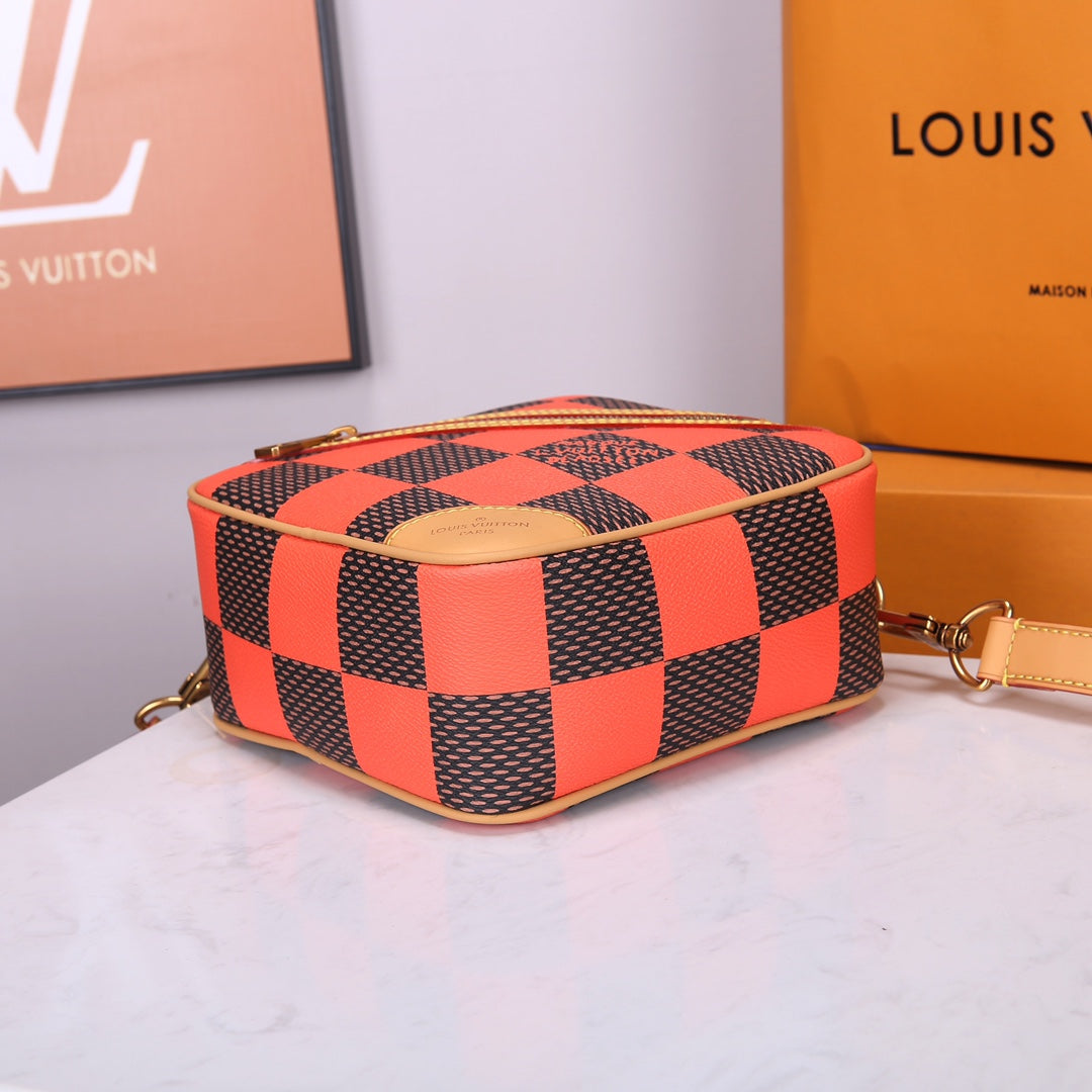 Louis Vuitton Square Bag Damier Pop Orange and Brown Checkerboard Crossbody