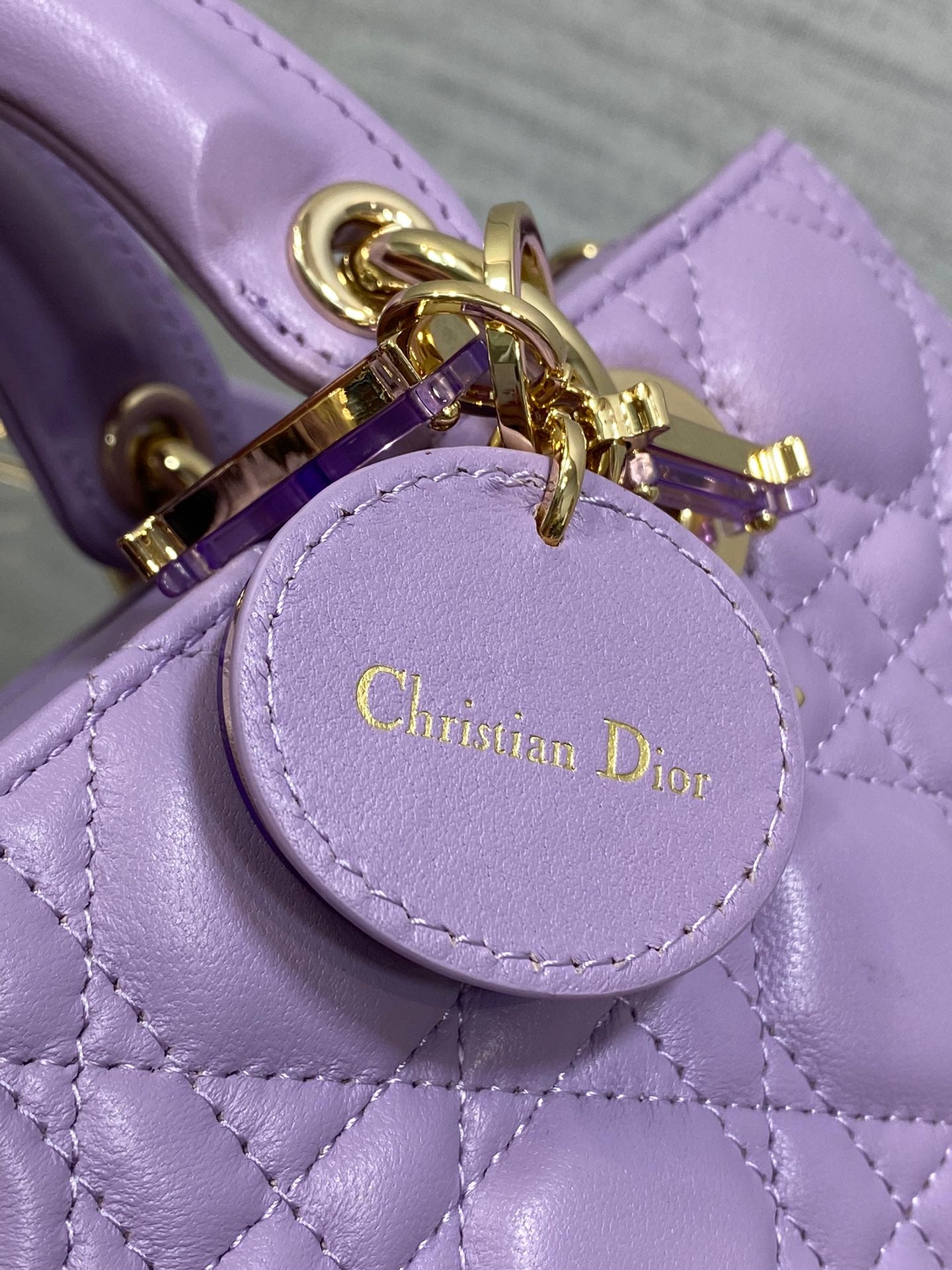 Christian Dior Lady D-Joy Bag Lilac Cannage Lambskin Gold Hardware