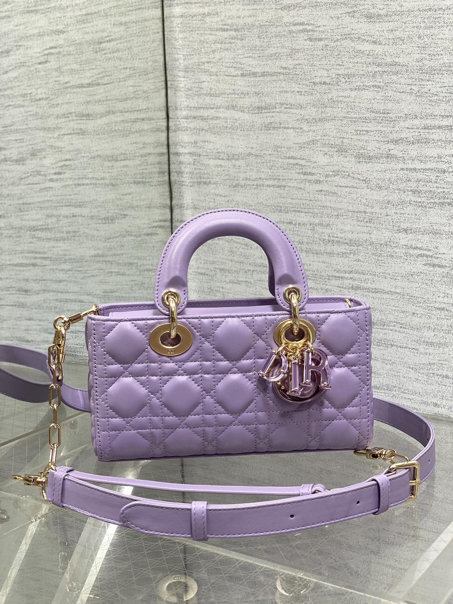 Christian Dior Lady D-Joy Bag Lilac Cannage Lambskin Gold Hardware