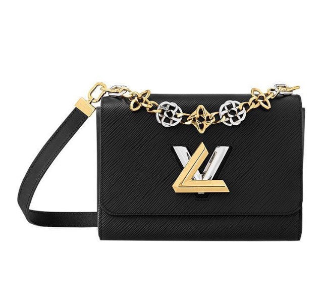 Louis Vuitton Twist MM Black Epi Leather Handbag with Decorative Chain