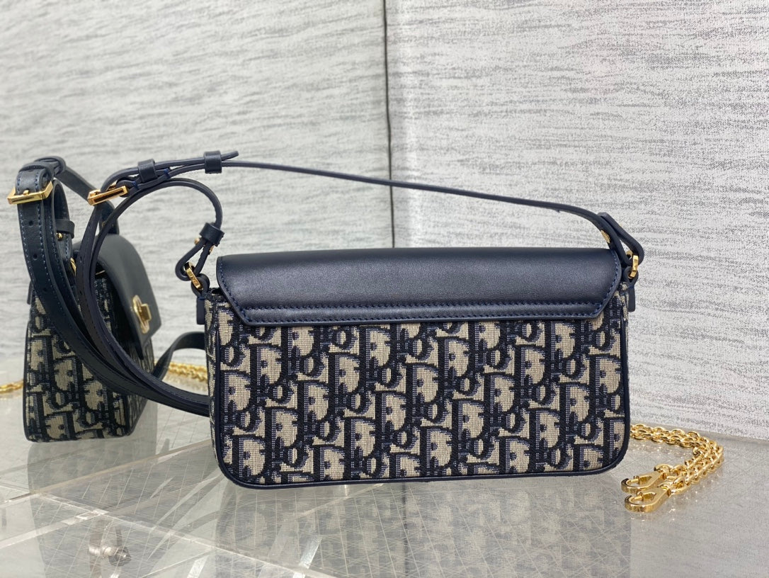 Dior 30 Montaigne East-West Bag in Blue Oblique Jacquard and Navy Calfskin