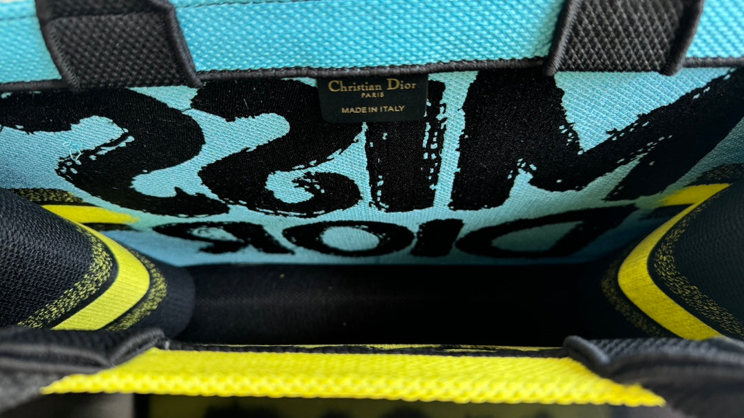 Christian Dior Miss Dior Book Tote Yellow and Black Graffiti Print Large Bag