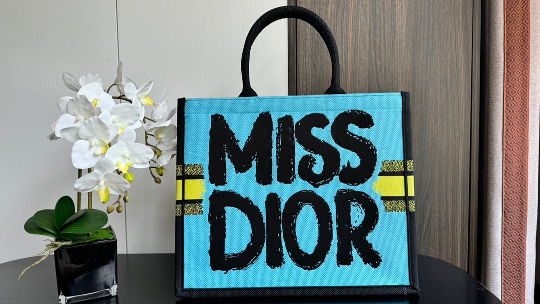 Christian Dior Miss Dior Book Tote Yellow and Black Graffiti Print Large Bag