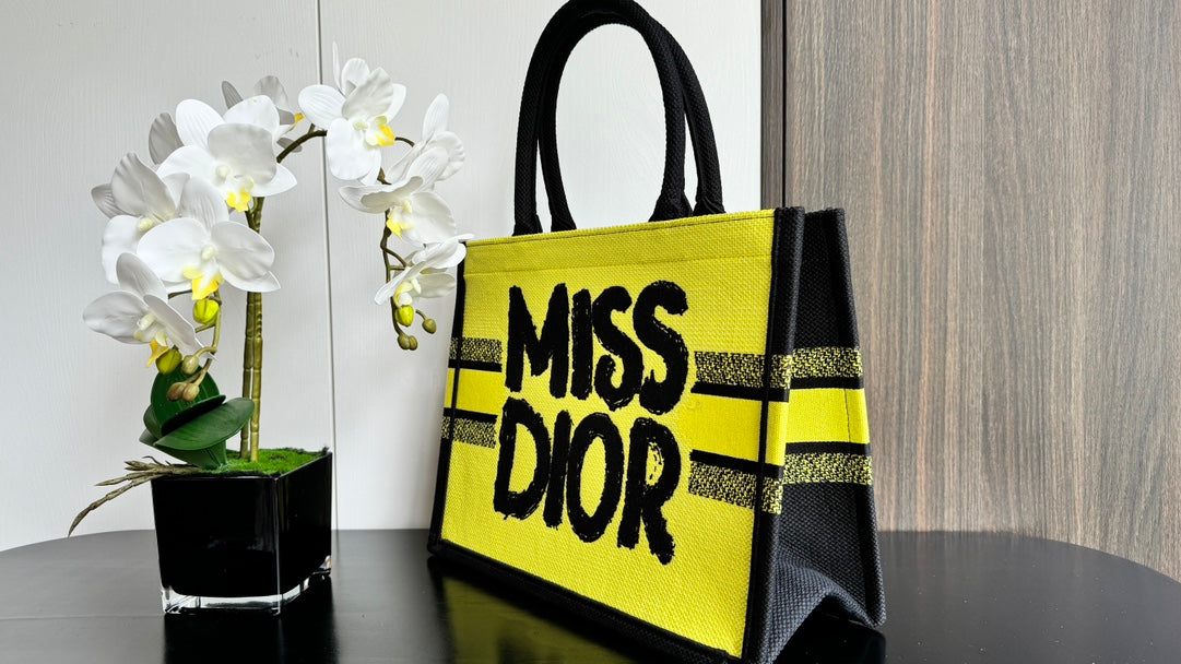 Christian Dior Medium Book Tote - Miss Dior Graffiti Yellow & Black Canvas