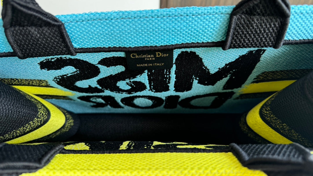 Christian Dior Medium Book Tote - Miss Dior Graffiti Yellow & Black Canvas