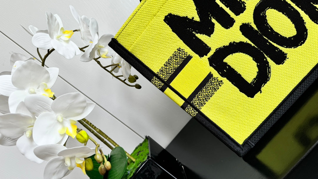 Dior Miss Dior Graffiti Yellow Canvas Tote Bag - Large Designer Handbag