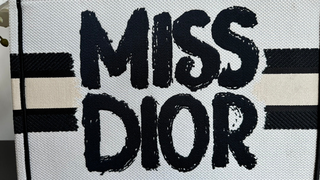 Christian Dior Medium Miss Dior Book Tote - White and Black Graffiti Canvas