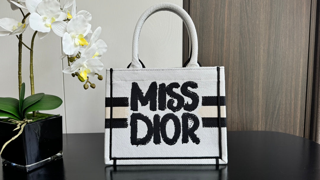 Miss Dior Graffiti Canvas Tote Bag - White and Black Designer Inspired Handbag