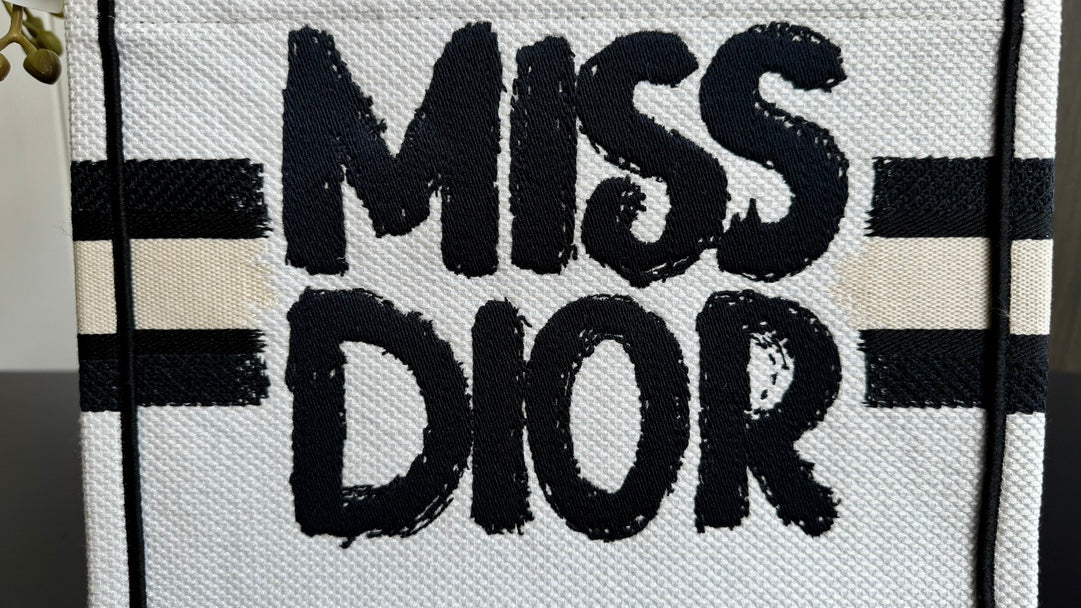 Miss Dior Graffiti Canvas Tote Bag - White and Black Designer Inspired Handbag