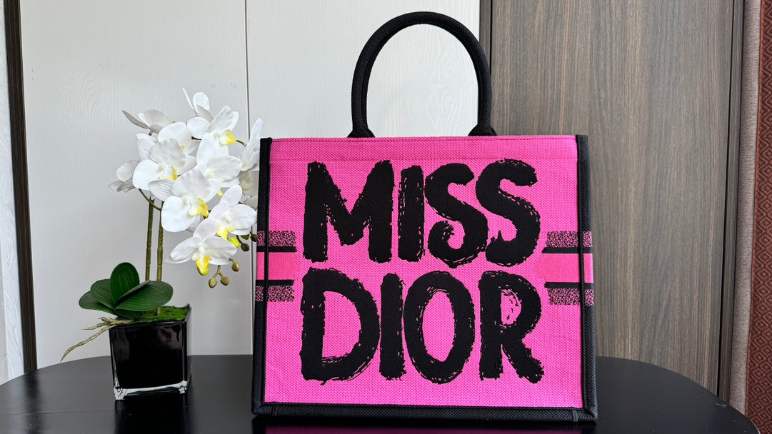 Dior Miss Dior Book Tote Pink and Black Graffiti Embroidered Canvas Bag