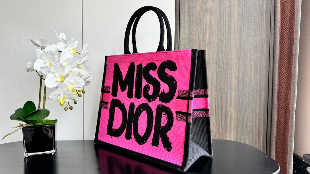 Dior Miss Dior Book Tote Pink and Black Graffiti Embroidered Canvas Bag