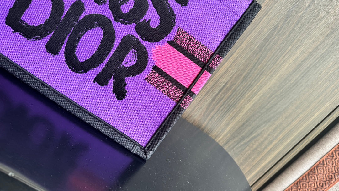 Dior Miss Dior Book Tote Pink Canvas Bag with Black Embroidery